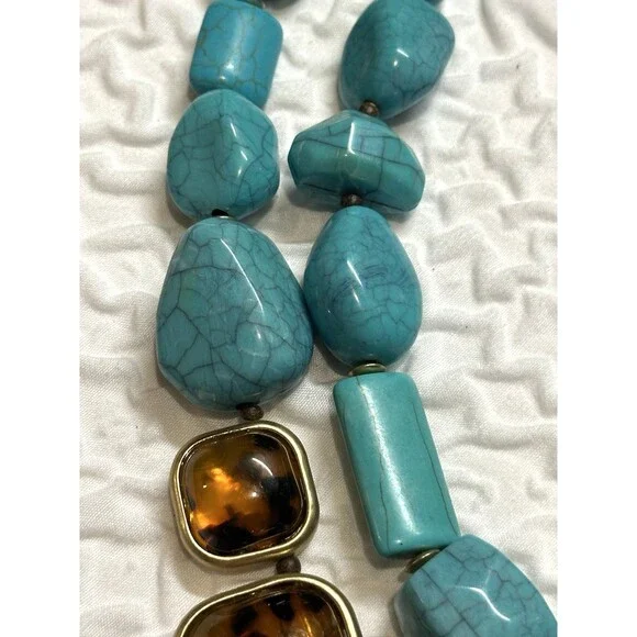 chicos necklace Southwestern Boho chic Turquoise faux Tiger’s Eye Chunky Beads - Picture 14 of 16